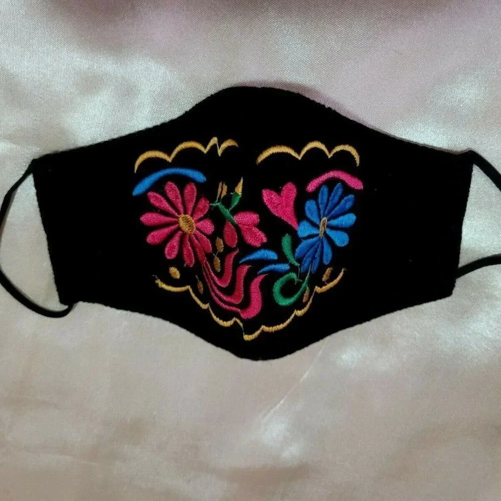 Mexican Embroidered Handmade Face Mask Cubrebocas Artesanal Triple Layer…